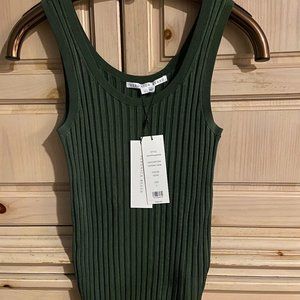 Veronica Beard Sandra Ribbed Tank Top - Olive L